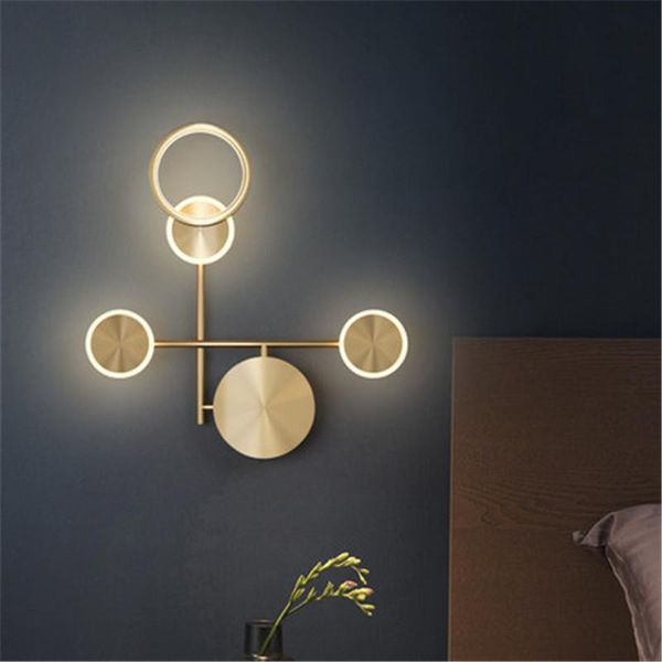 

nordic minimalist copper led wall lamp light luxury aisle living room background bedroom bedside sconce lights