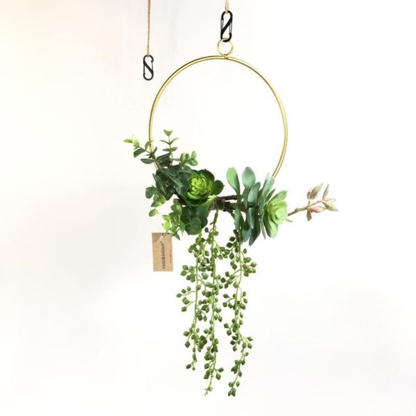

wall hanging geometric metal wire wreath hoop frame succulent plants artificial flower garland wedding party decoration decorative flowers &
