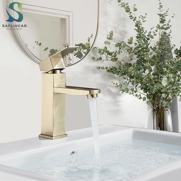 

nekjcag luxury brushed gold basin faucet single lever bathroom wash cold water mixer taps deck mount sink faucets