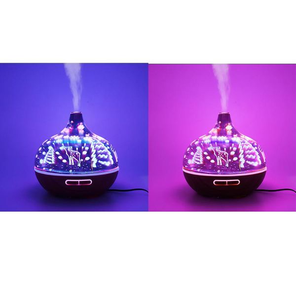 

essential oil diffuser, 400ml 3d glass wood grain home humidifier , 7 colors changing light for office yoga el(reindeer fragrance lamps