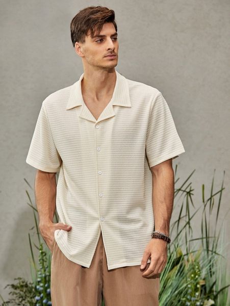 

men lapel neck button front shirt t6qm#, White;black