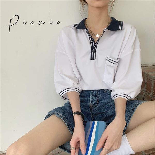 

women's polos loose casual 's neck shirts half sleeve white t-shirt