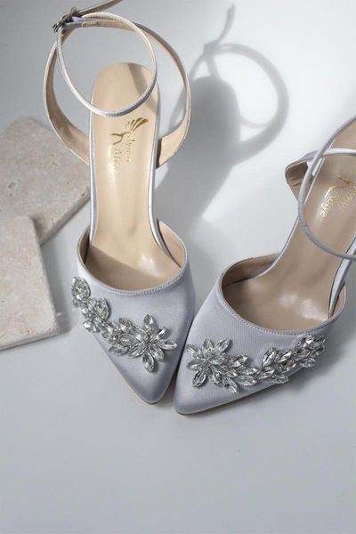 

dress shoes women's evening stylish fashion gray satin drop stone detailed heels, Black