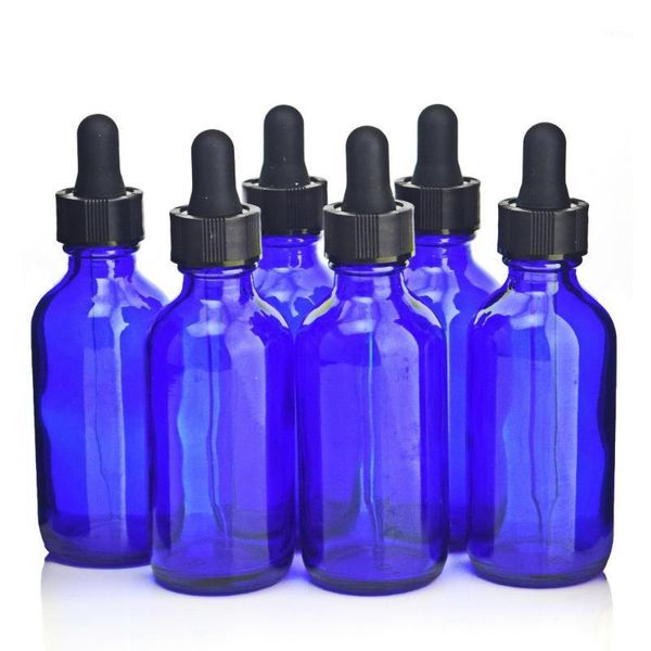 

storage bottles & jars 6pcs 60ml 2oz empty cobalt blue glass liquid reagent pipette bottle with eye dropper for essential oil l