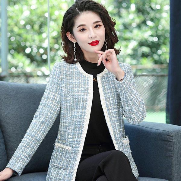 

women's jackets women 2021 fashion patchwork checked tweed jacket coat vintage long sleeve beaded edge trim female outerwear chic, Black;brown