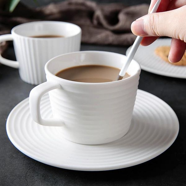 

cups & saucers japanese porcelain coffee cup with saucer set creative office simple teacup ceramic household striped matte breakfast milk mu