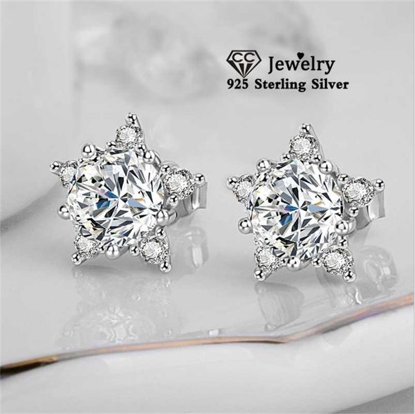 

stud earrings for women star 925 silver cubic zirconia classic jewelry bridal wedding trendy engagement drop cce665, Golden;silver