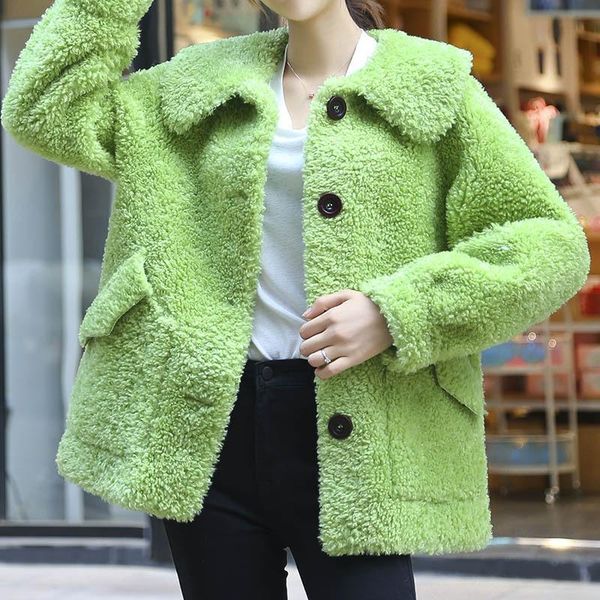 

women's fur & faux [ewq] korea chic autumn winter green cashmere coat loose shearing short lambswool female fashion 2021 16e4161, Black