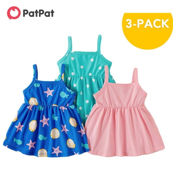 Chegada Verão 3 peças Menina Bebé Starfish Shell Polka Dots Imprimir Slip Sleeveless Vestidos Baby's Roupas 210528