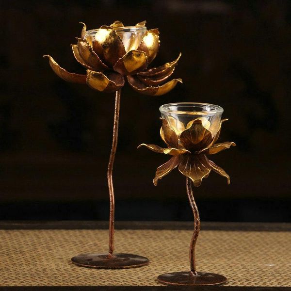 

wrought iron candle holder retro style lotus golden round rustic ornament swieczniki table decoration eb50zt holders