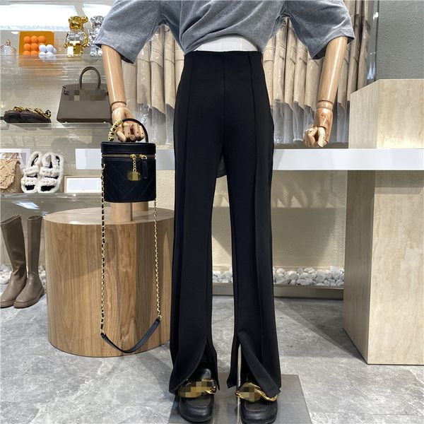 

capri thin black niche slot design 2021 waistband draping legged pants, Black;white