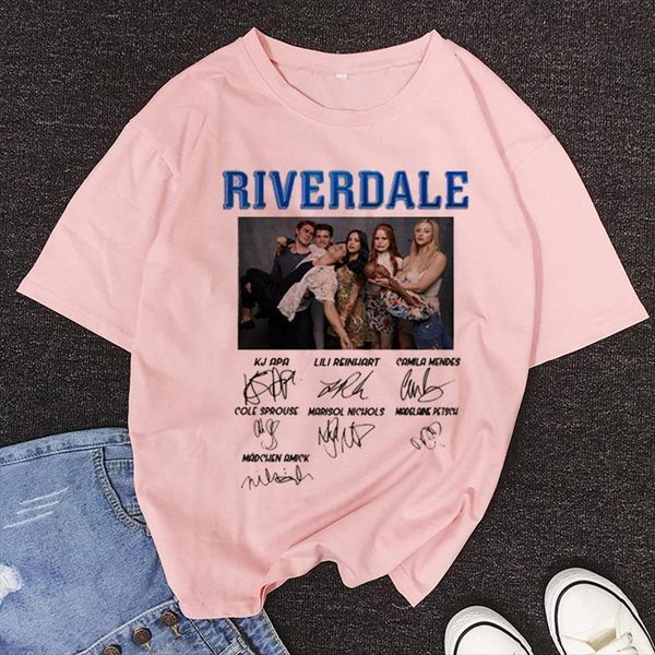 

vogue loose riverdale signature print women casual short sleeve fashion cotton polyester streetwear white tee