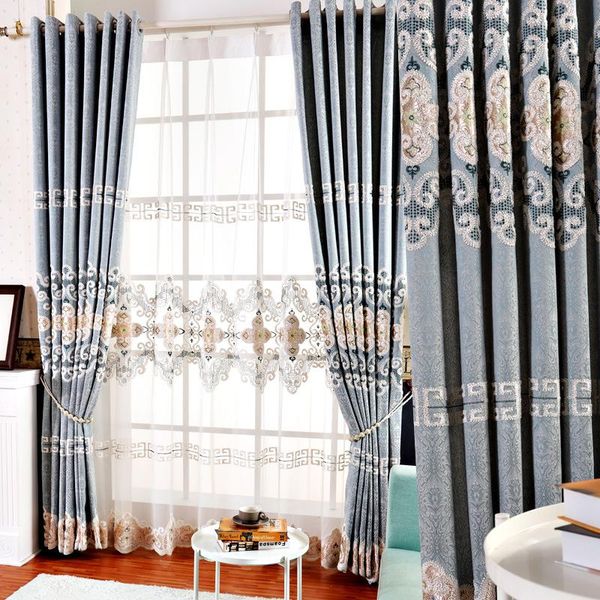 

curtain & drapes european style flannel embroidered french window bedroom living room finished shading blue