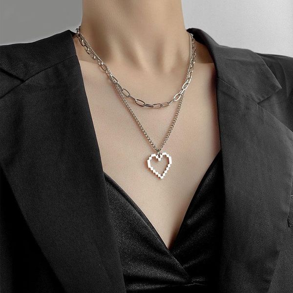 

pendant necklaces hip hop punk mosaic heart necklace fashion jewelry for men women party club gifts choker arrival, Silver