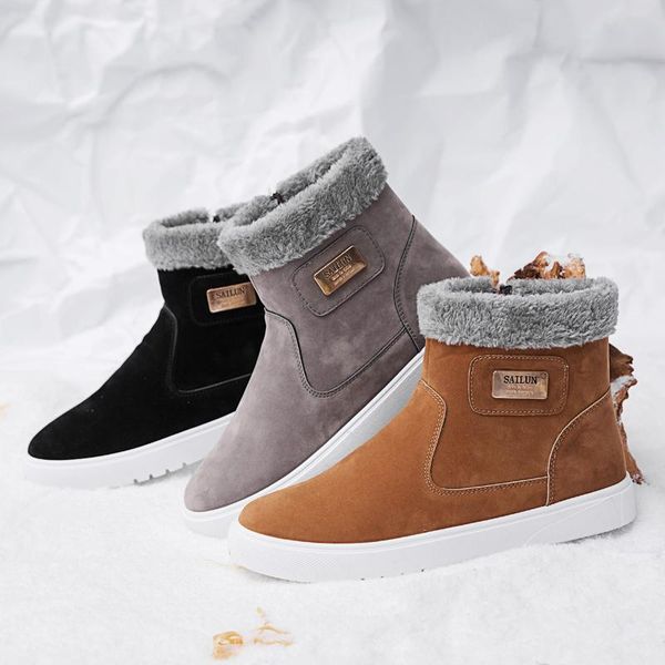 Botas Tornozelo Masculinas Pêlo Quente Tênis Masculino Neve de Pelúcia de Alta Qualidade Botas Masculinas Antiderrapantes Botas Hombre