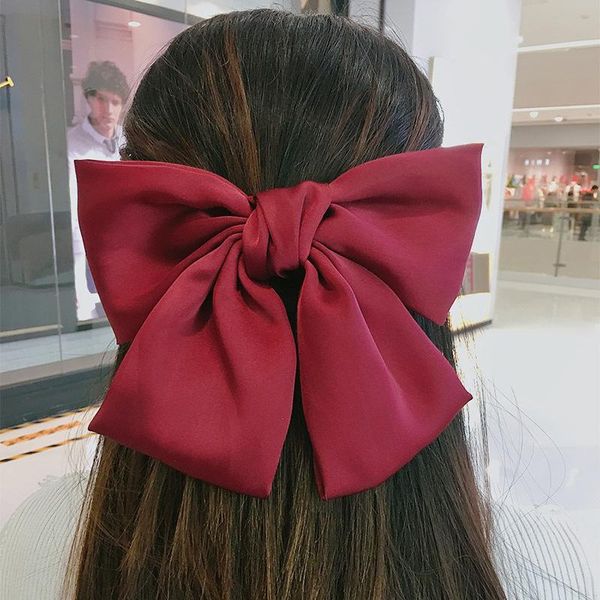 

hair clips & barrettes large wine red korean satin back of head spring clip hairpin bow, Golden;silver