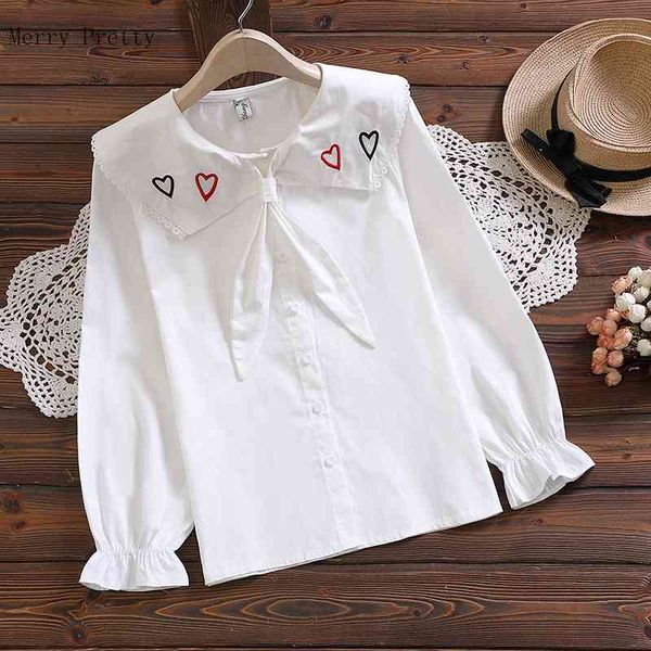 

merry pretty kawaii button down blouse women casual cute heart love embroidery white shirt teen girls long sleeve sweet 210526