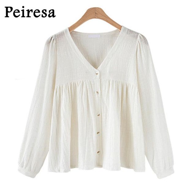 

women's blouses & shirts women autumn blouse causal vneck cotton linen office ladies blusas lantern sleeve casual white chemises femme