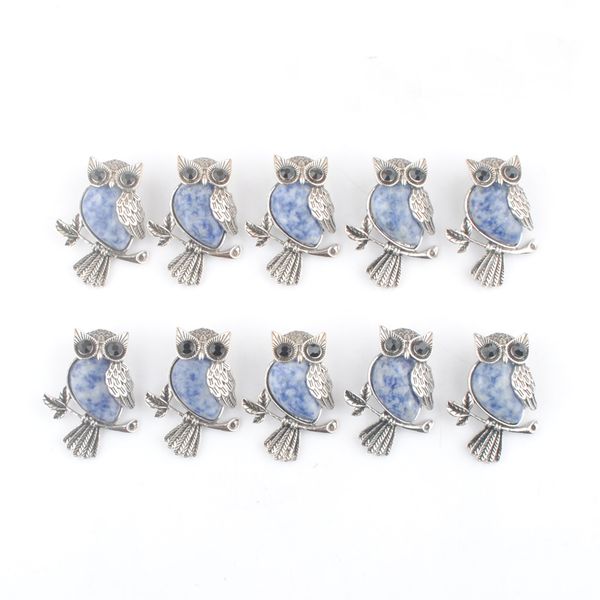 

vintage copper plated owl pendants cute natural gemstone sodalite beads for jewelry making wholesale dn4557, Silver