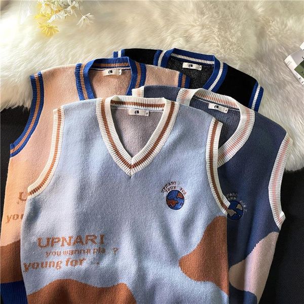 

men's vests color matching vest man spring and autumn trendy versatile cover-up fashion brand loose casual sleeveless sweater waistcoat, Black;white