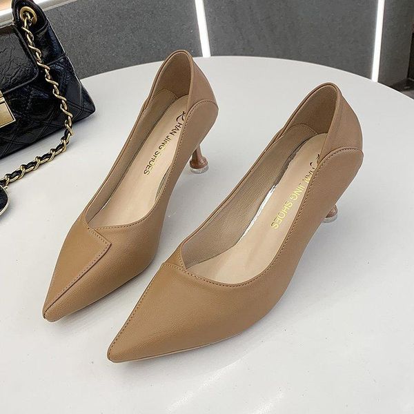 

dress shoes 2021 summer women's fashion pointed toe party wedding pumps female office working soft casual leather high heels, Black