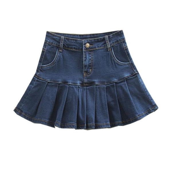 

skirts women jeans high waist pleated mini denim 2021 summer streetwear bottom y2k skinny blue skirt w1247, Black