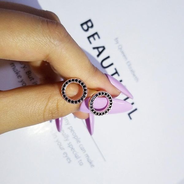 

fashion rose gold silver color black zircon crystal round stud earring earings for women wedding christmas gift jewelry e4683, Golden;silver