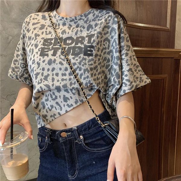 

women's t-shirt women summer 2021 fashion short sleeve loose tee o-neck crop female printed leopard print streetwear gothic, White