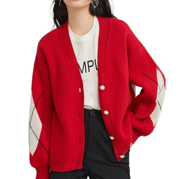 

women's knits & tees oversize retro casual cardigan sweater jacket autumn/winter loose baseball uniform long clothing, White