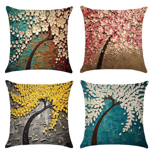 

4pcs art painting tree throw pillow case decorative cushion cover pillowcase living room home decoration cushion/decorative