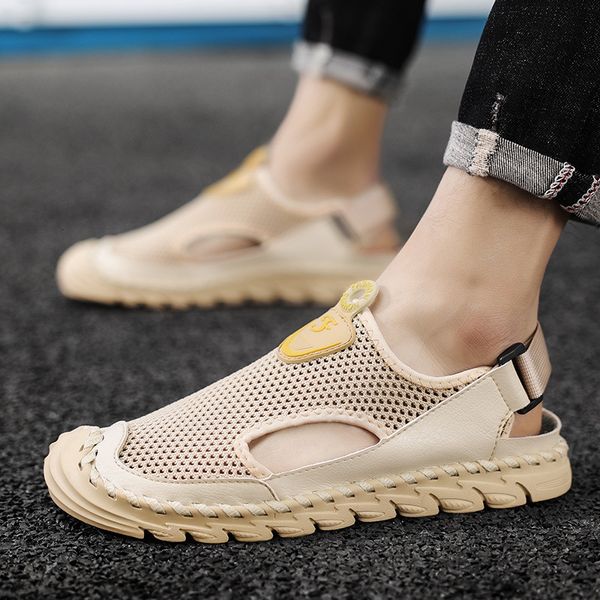 

woven slippers men's summer sandals breathable hollow out casual slippers men's dual purpose soft sole driving beach shoes 0jeq, Black