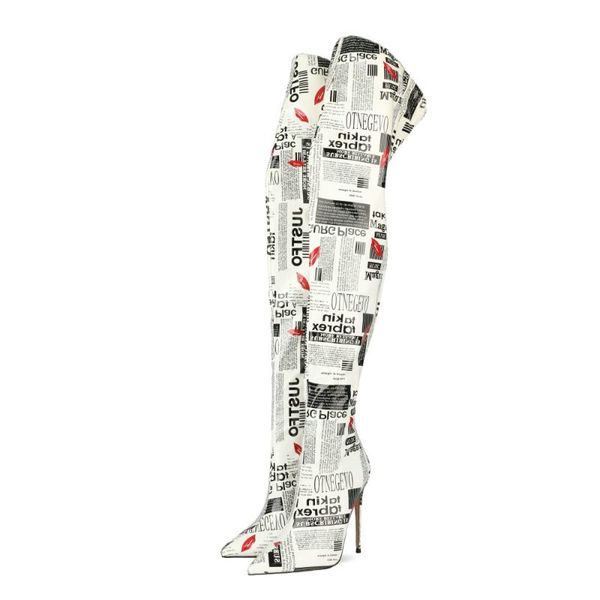 

boots ins women over-the-knee woman hand patent leather vintage printed spaper super high heel online celebrity long, Black