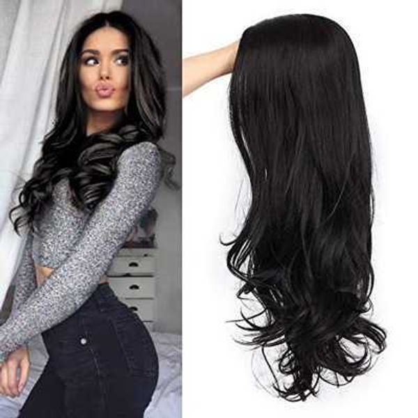

fashion women's long curly hair black wig mechanism rose net