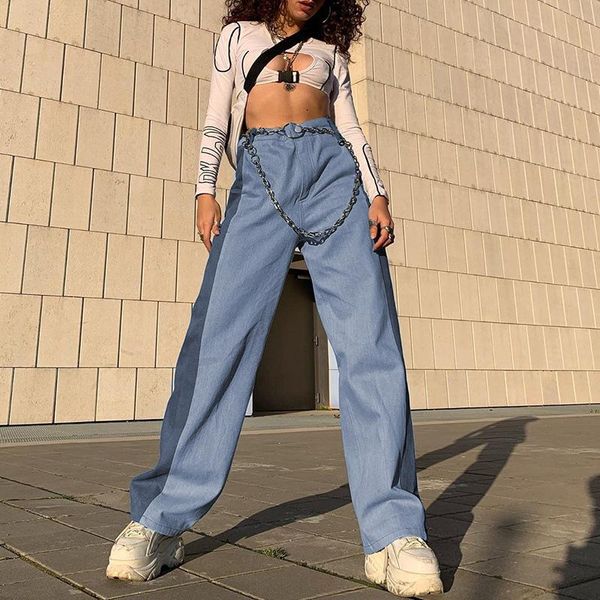 

women's pants & capris 2021 european and american style street high waist slim straight flared trousers tooling wide leg, Black;white