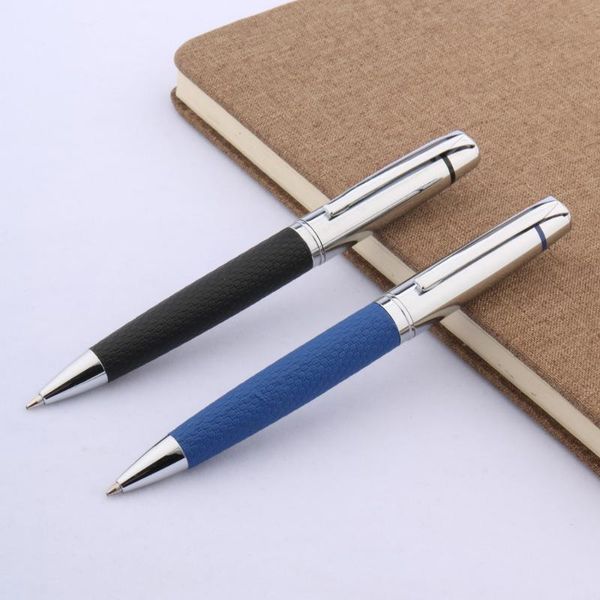

luxury metal leather ballpoint pen trim gift stainless steel spinning ball stationery student office school supplies pens, Blue;orange