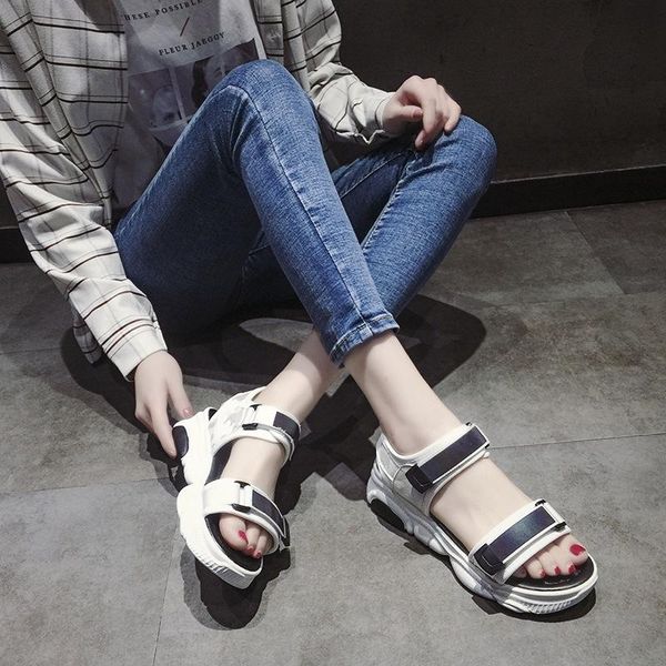 

women's platform sandals genuine leather comfortable wild lady shoes, Black