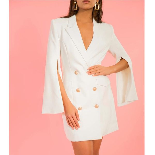 

casual dresses ael office lady personality women blazer dress long split sleeve double breasted notched collar slim solid 2021 spring, Black;gray