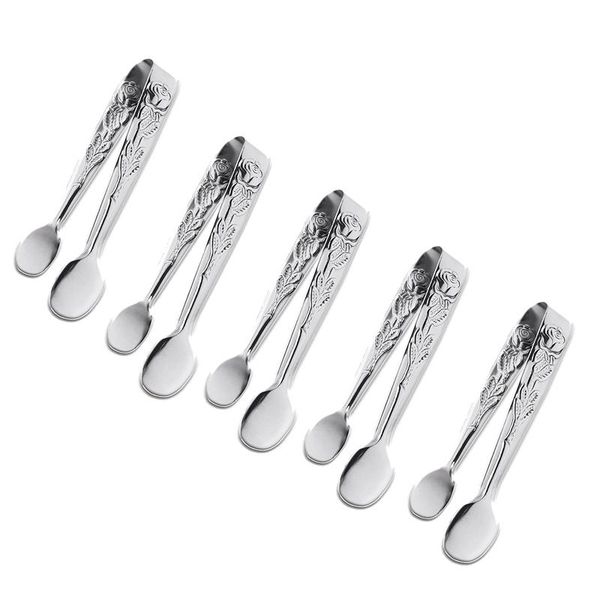 

mini serving tongs,4inch rose stainless steel sugar tongs, silver small ice tongs for tea and coffee party,desserts bag clips
