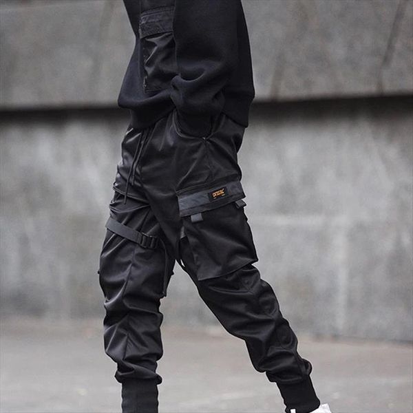 

black hip hop cargo women pant elastic waist jogger trousers sweatpants pockets full length casual fashion