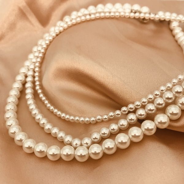 

pearl beaded necklaces silver handmade chain european american style classic white bead diy thanksgiving for female 3 pcs stackable accessor