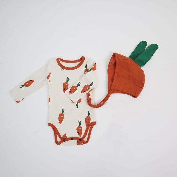 

jumpsuits kids girls boys cartoon carrot print rompers summer fashion toddler baby casual infant sweet clothing with lovely hats, Blue