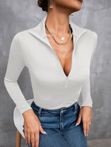 

solid half zip slim tee x2qf#, White