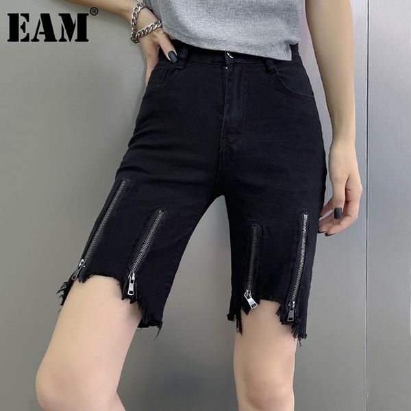 

women's pants & capris [eam] high waist black zipper burr knee length trousers loose fit women fashion tide spring summer 2021 1dd8423, Black;white
