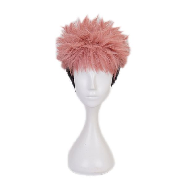 

anime jujutsu kaisen cosplay yuji itadori wig jujutsu kaisen yuji itadori pink black short synthetic hair wigs + hairnet