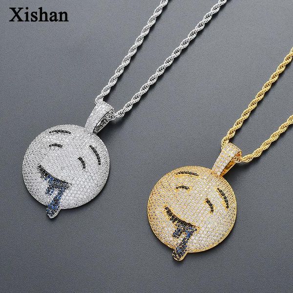 

pendant necklaces hip hop round face gold color plated charm bling cubic zircon men's necklace rock jewelry, Silver