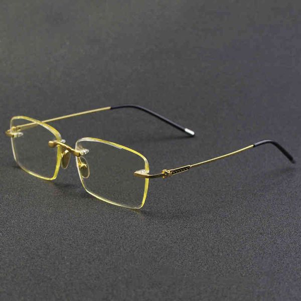 

factory direct price luxury vintage men women 2021 crystal stone lens rimless man retro yellow eyeglasses clear eyewear oculos, White;black