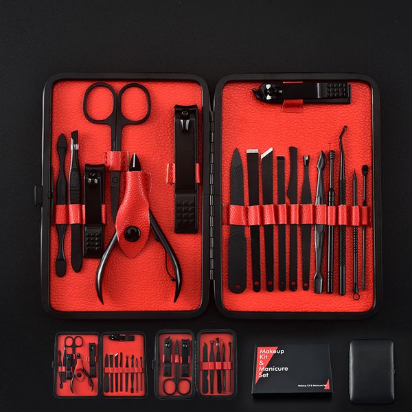 

stainless black steel tools beauty set pedicure knife 18 pieces nail clippers