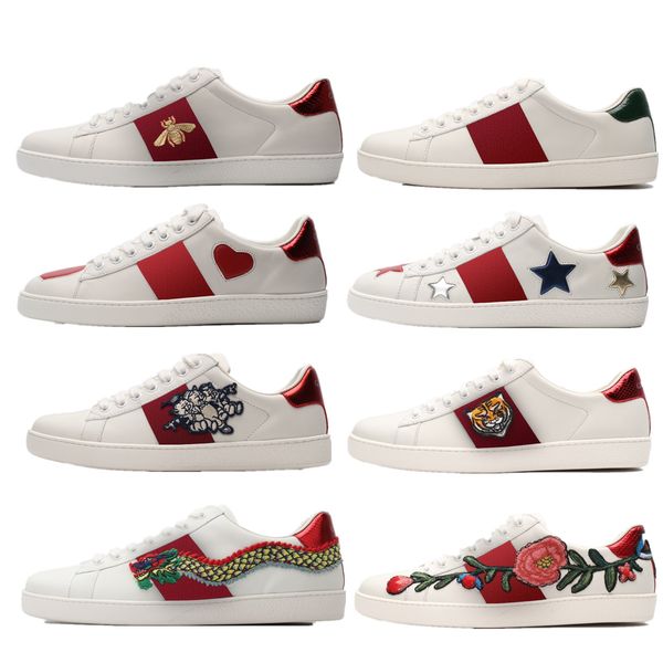 

2021 quality stripe designer shoes ace embroidered mens real leather designers sneakers woman man casual shoe, Black