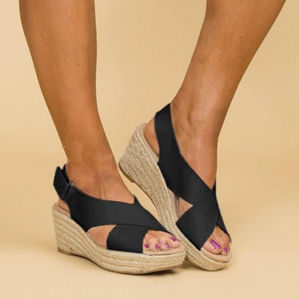 

dress shoes wedges for women high heels sandals summer 2021 flip flop chaussures femme platform plus size 34-43, Black