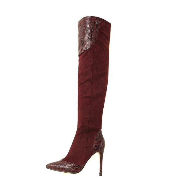 

boots qplyxco2021 big size 33-46 over the knee women flock thigh high heels shoes pointed toe autumn, Black